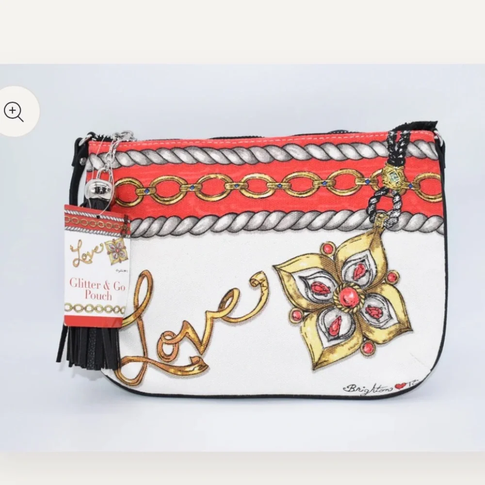 Brighton Glitter &Go Pouch Jewels Love Chain Print Tassel MiniCrossbody Bag NWOT